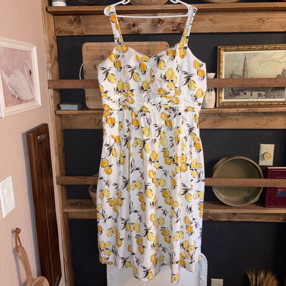 Free Assembly Women's 2xL Cottagecore 100% Cotton Lemon Boho Dress Smocked Back